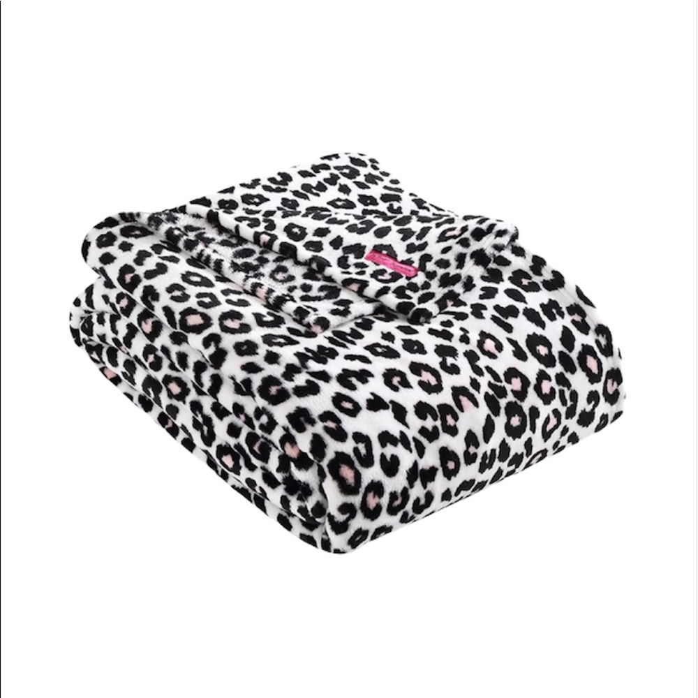 Betsey Johnson Animal Print Throw Blanket, White, Black, Pink, 90x90